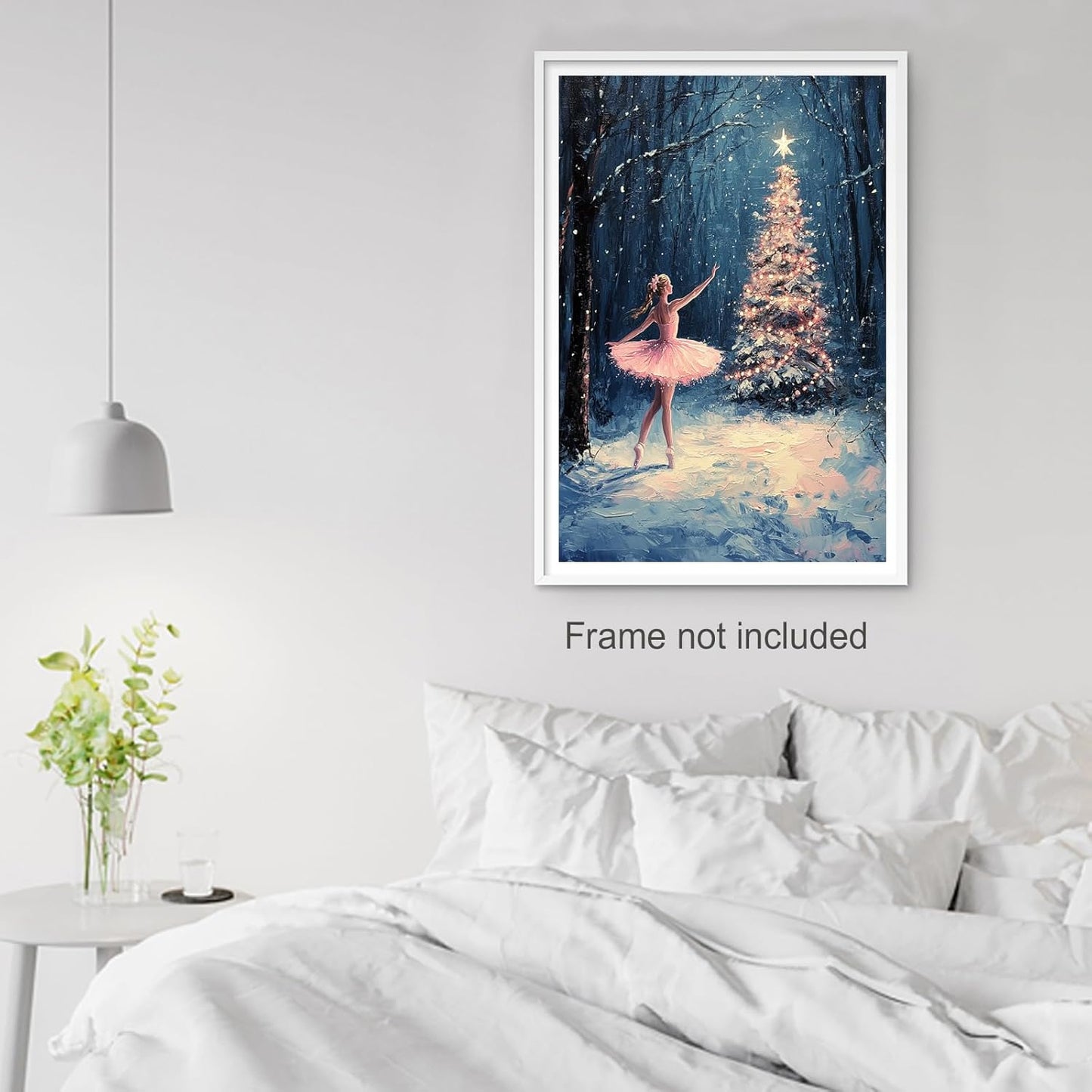 Vintage Pink Ballet Christmas Tree Wall Art Retro Lighted Winter Pine Botanical Aesthetic Picture Prints Rustic Scene Winter Room Wall Decor Canvas Posters Farmhouse Holiday Decor16x24in Unframed