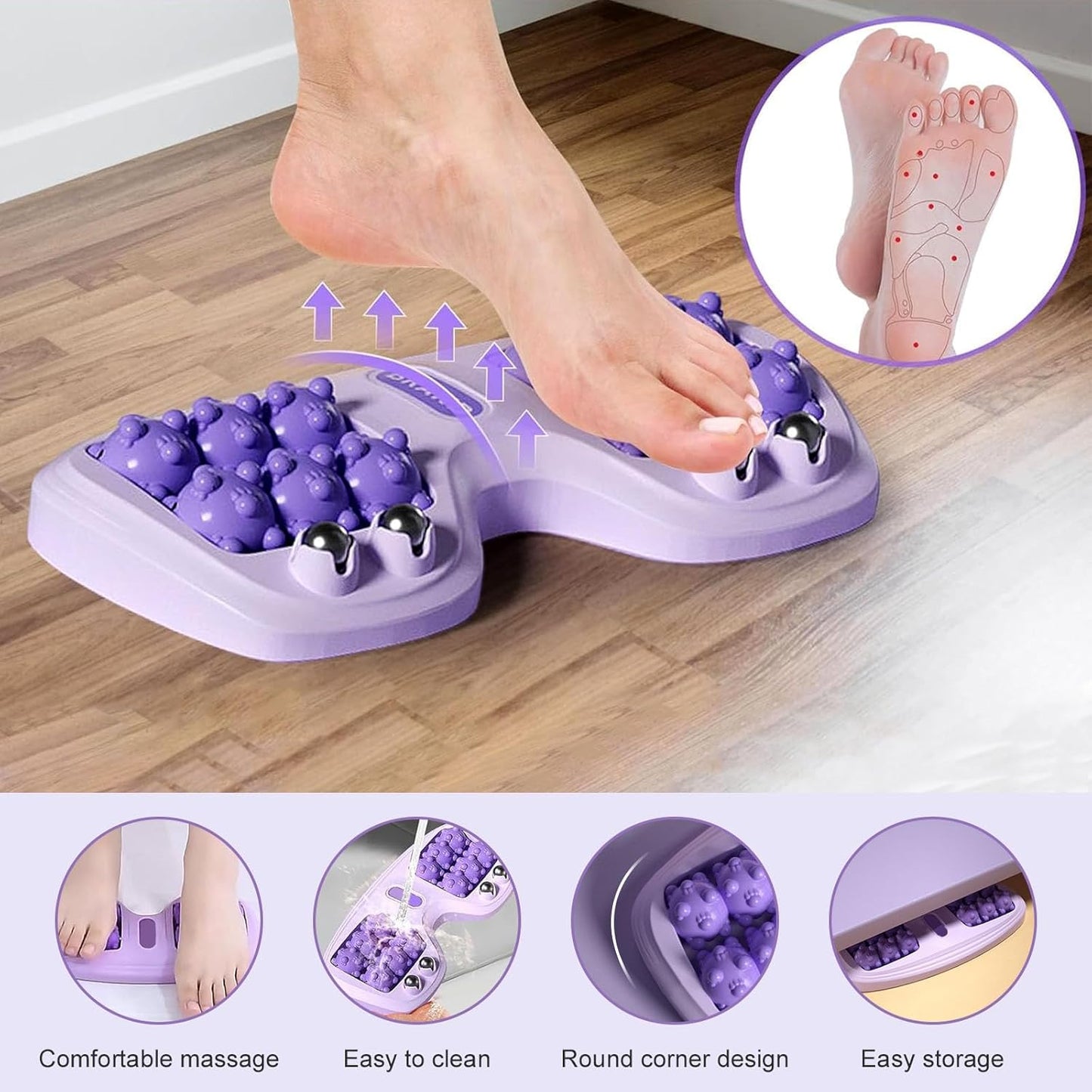 Portable Dual Foot Massage Roller, Foot Massage Roller with Magnetic Pressure Points, Tight Muscles & Sore Feet and Improved Circulation, for Home and Office Use (Purple)