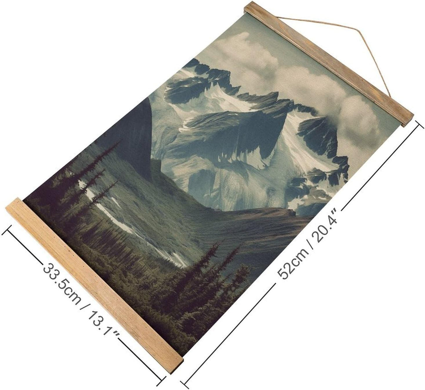 Vintage Alaska Mountains Poster with Wooden Frame Personalized Linen Hanging Scroll Painting Rustic Wall Hanging Illustrative Modern Artwork Decor for Home Living Room Bedroom Office