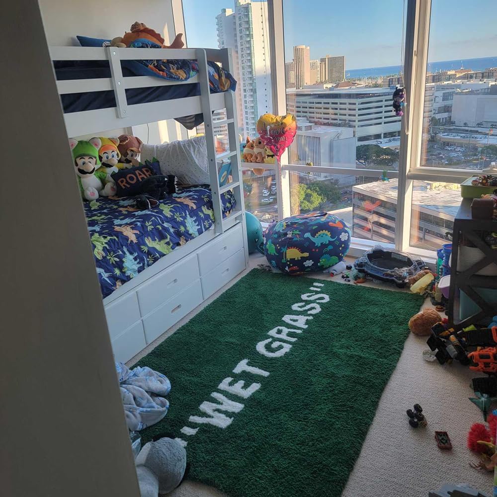 Wet Grass Rug - Green Grass Classic Handmade Flocked Area Rug - Hypebeast Home Decor Carpet - 31.5 * 63in (80 * 160cm) Hallway/Bedside Runner/Double Vanity Bathroom Mat - Artistic Premium Floor Mat