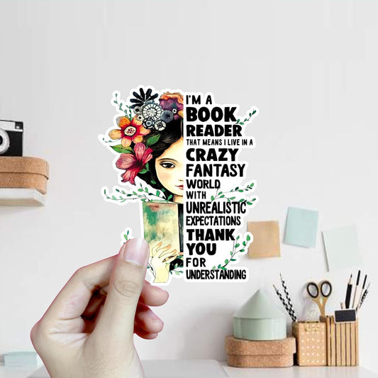 (3Pcs) I'm A Book Reader Sticker Girl and Flower Sticker Decal Waterproof Vinyl Stickers Adult for Laptop Kindle Car Tumbler Water Bottle Mug Phone Notebook Helmet - Size 3”x2,5”