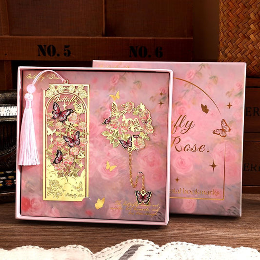 2pcs Bookmark Butterfly Flower Theme Pretty Book Marks Set with Bookmarks for Women, Cute Book Markers for Writers, Kids, Teens, Men Readers, Reading Accessories Gifts for Book Lovers