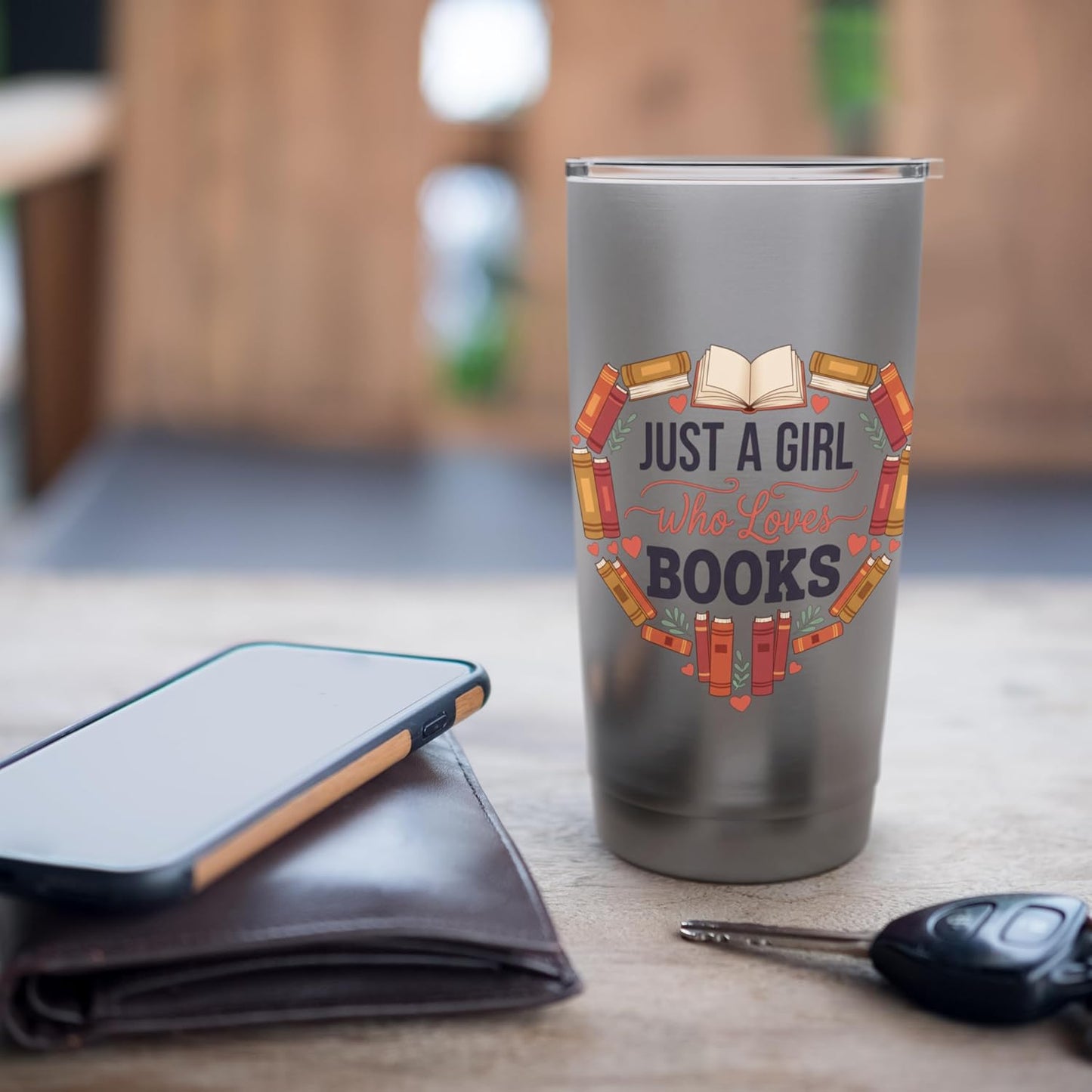 Just A Girl Who Loves Books Literary Heart Bibliophile Women Stainless Steel Insulated Tumbler