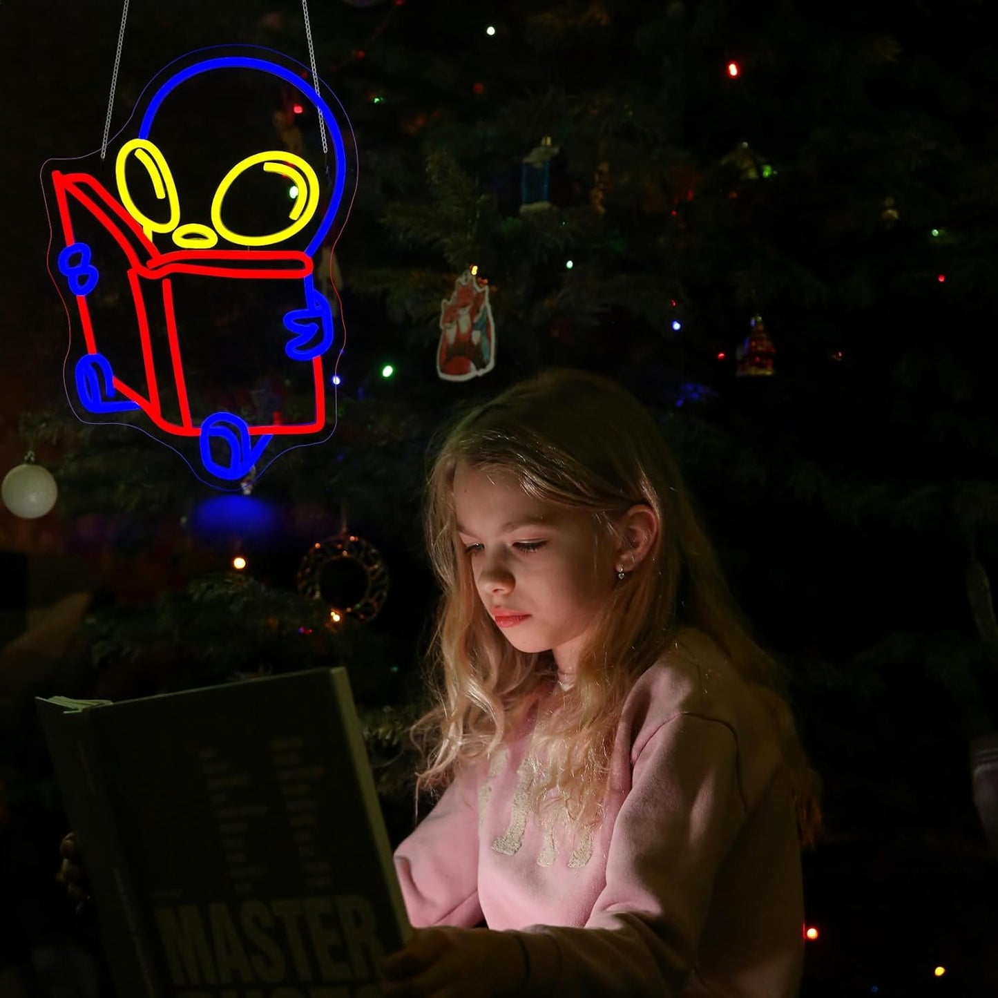 Alien Reading Book Neon Sign, Neon Signs for Wall Decor Neon LED Signs Room Neon Light Up Signs Home Decor