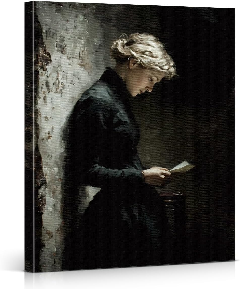 Vintage Dark Academia Wall Art - Elegant Women Reading Painting Artwork - Victorian Style Wall Decor for Home Living Room Bedroom 8x10 Canvas Framed