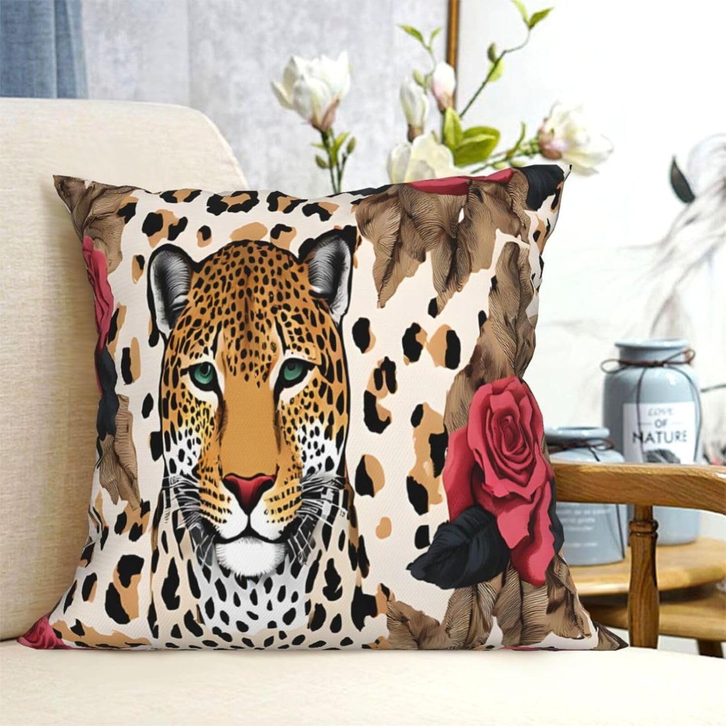 All-Season Square Pillow Covers 18"X18", Striped Leopard, Decorative Throw Pillow Covers for Sofa Bed Couch, Hidden Zipper Cushion Cover, Square Lumbar & Accent Pillowcases for Home Decor