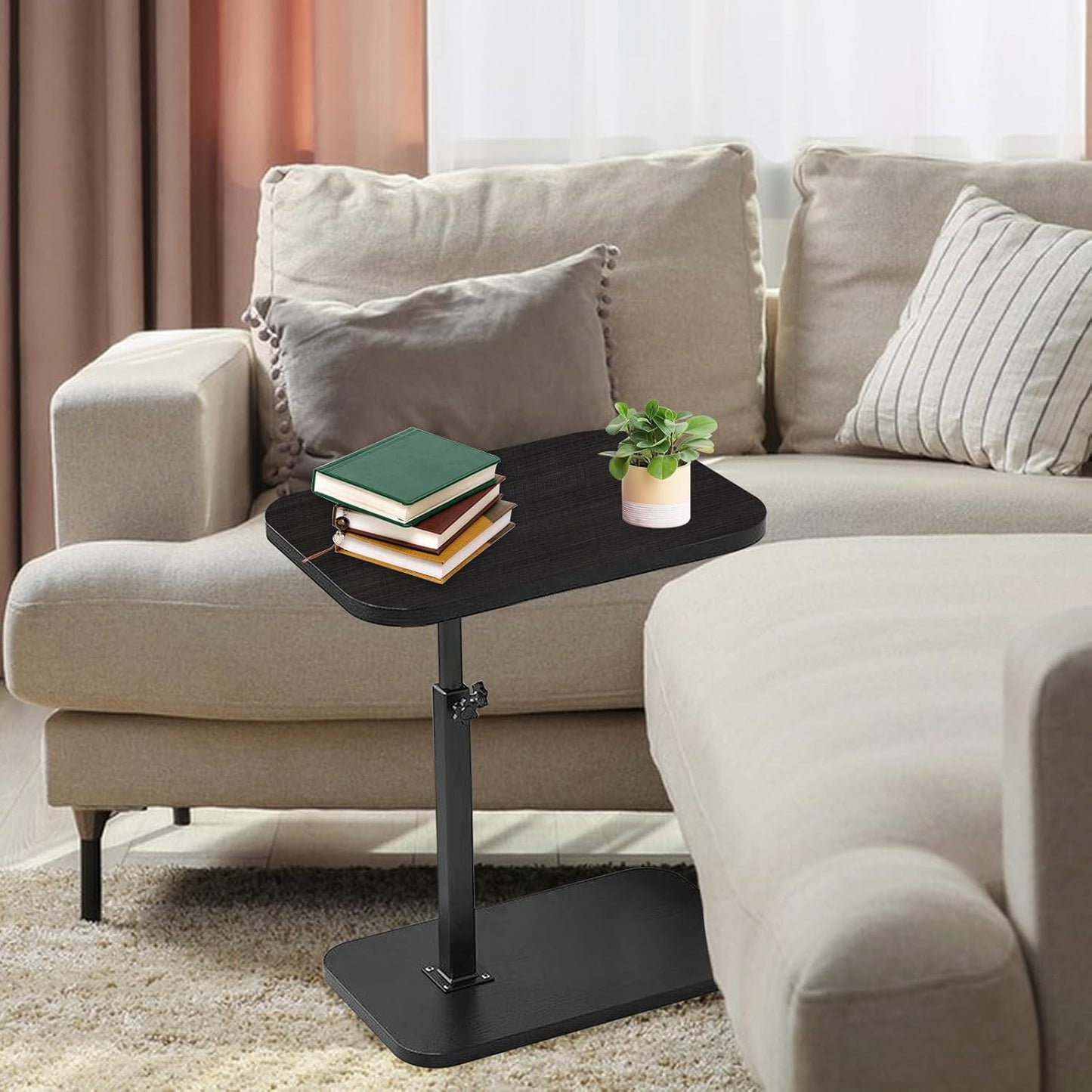 C Shaped End Table Adjustable Height, 360° Swivel C Side Tray, Small Bedside Table, for Couch, Living Room, Bedroom, Corners and Office (Black)
