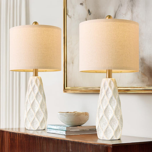 20.75" Small Table Lamps for Living Room Bedroom Lamps Set of 2 Ceramic Modern Boho Bedside Lamps Night Stands Farmhouse Vintage Nightstand Lamp Reading Light Home Office Dorm Desk Deco Gifts, White