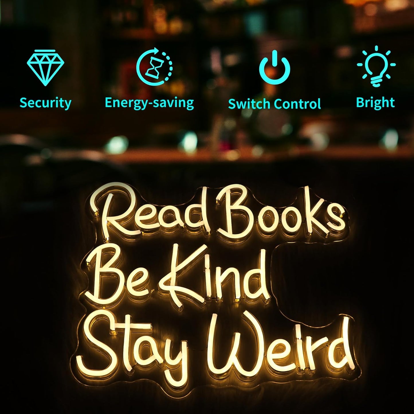 Neon Sign, HSJNJKFU Read Books Neon Signs for Wall Decor Warm White Led Light up Signs for Classroom, Bookstore, Library, Office, Room Decor - Dimmer Light Sign USB Powered