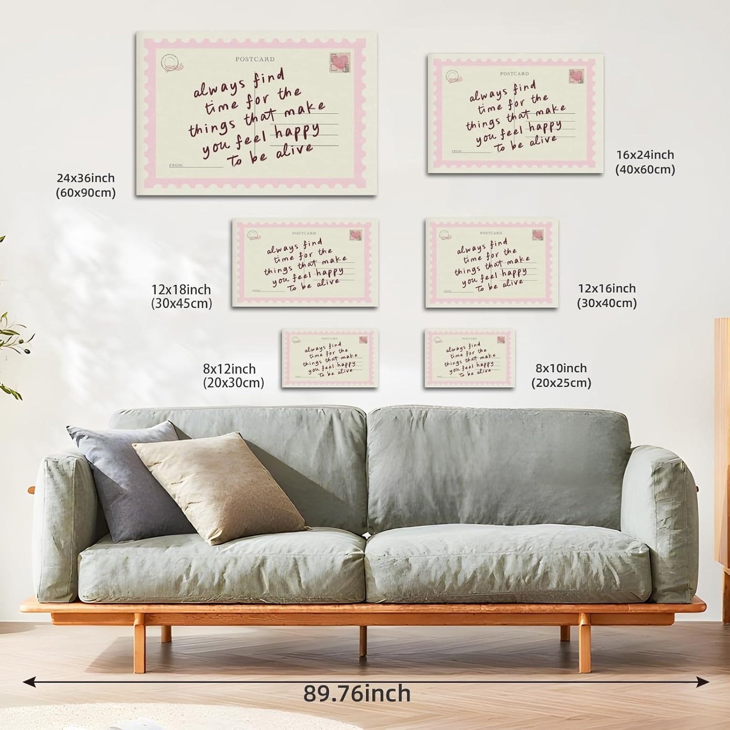 Always Find Time Inspirational Wall Art Print Vintage Postcard Rustic Quote Poster Trendy Horizontal Positive Saying Pink Preppy Painting for Bedroom Happy Home Decor 8x12inch Unframed