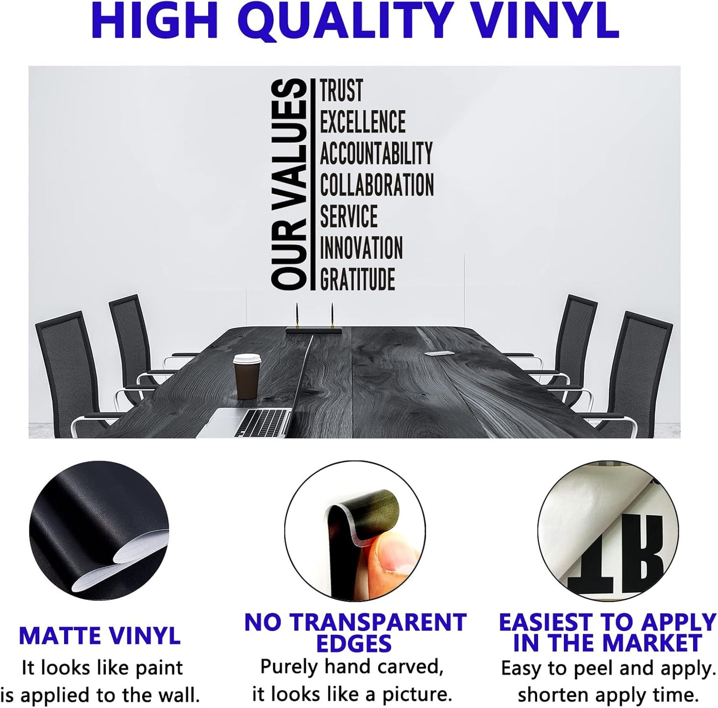 Inspirational Wall Stickers, Office Wall Decals, (Easy to Install), Art Decor Vinyl Quotes Teamwork Motivational Gym Classroom Work Positive Sports Basketball Adults Home Family, Our Values 13"X17"