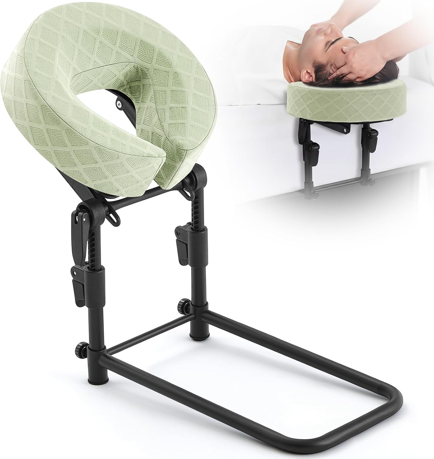 Qunclay 1 Set Massage Headrest for Bed with Cushion Support Bracket Green Adjustable Massage Cradle Home Mattress Top Face Kit Portable Face Down Pillow for Spa Rest Eye Surgery Recovery Bedroom Sofa
