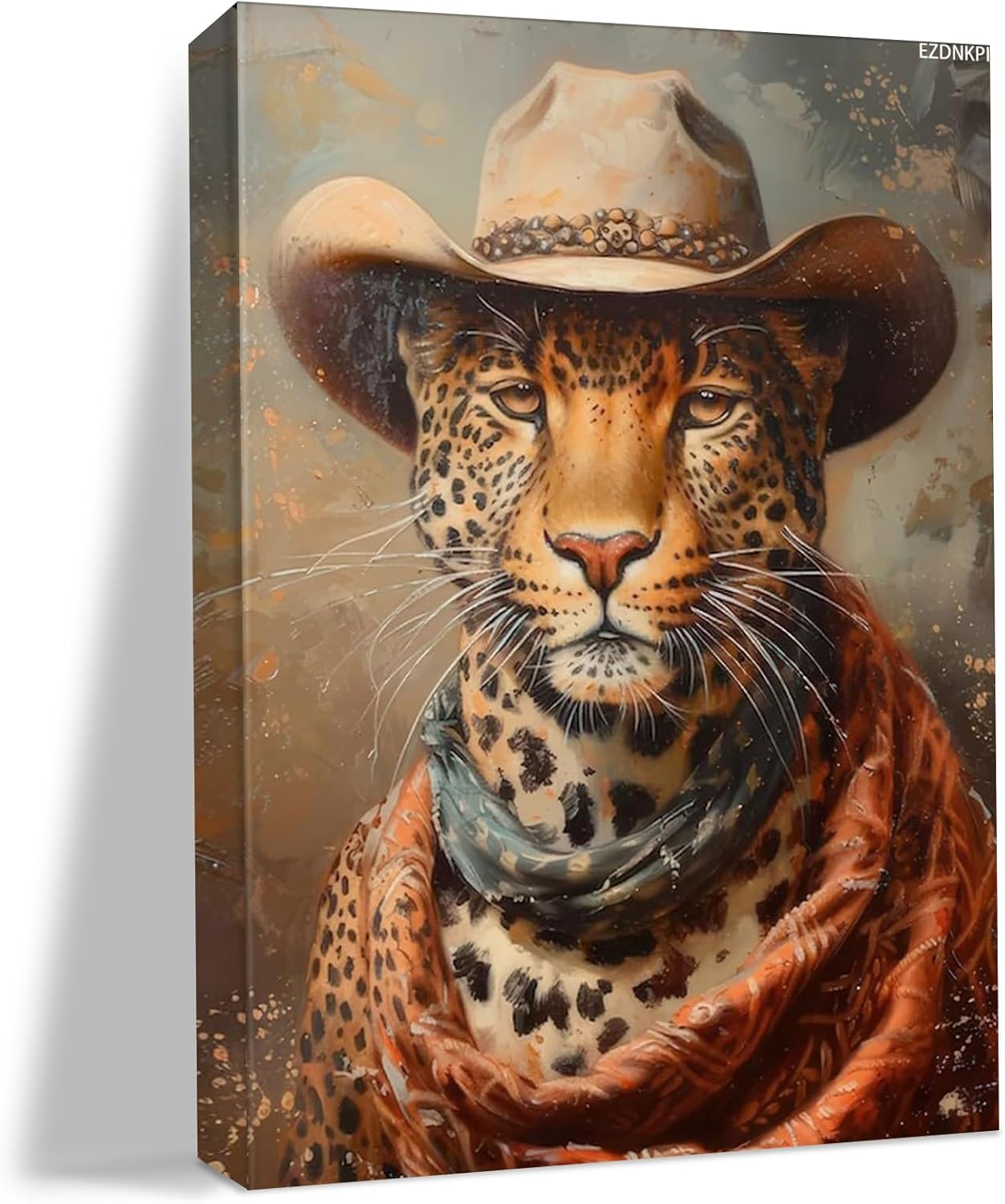 Cowboy Leopard Art Print Fun Western Painting Southwestern Farmhouse Decor Leopard in a Cowboy Hat Portrait Eclectic Maximalist Print Framed 8x12inch