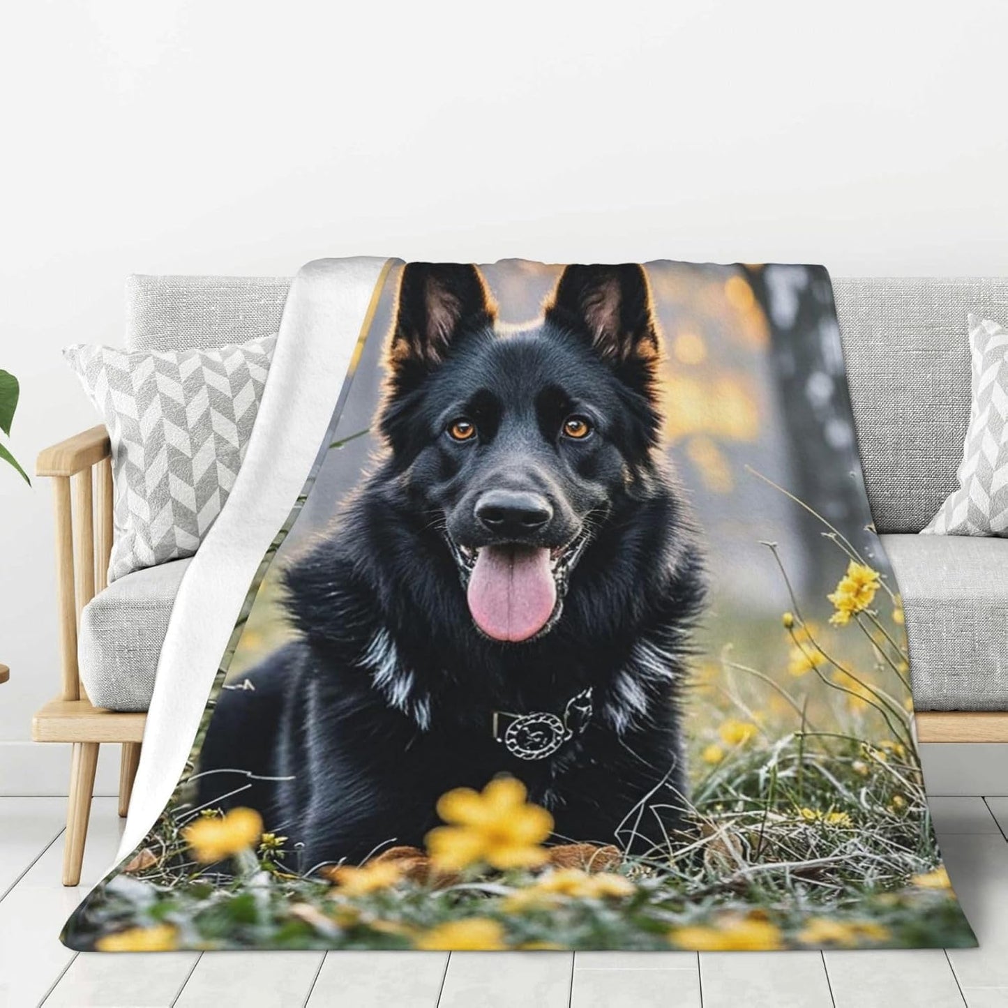 Throw Blanket Soft Cozy Bed Blanket 50"x40" Reversible Plush Blanket Black German Shepherd Dog Flannel Blankets Warm Cozy Throws for Sofa Lightweight Blankets for Couch Bed