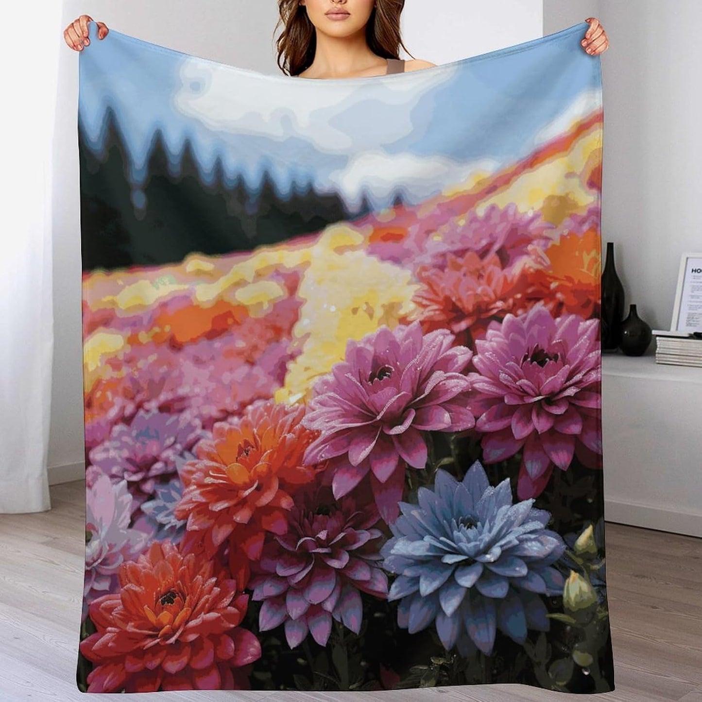 Rainbow Flower Sea Blanket Super Soft Lightweight Throw Blanket Cute Cozy Warm Bed Blanket Decorative Fuzzy Blanket All-Season Home Decor Gift for Sofa Couch Living Room 50"*60"（130 * 150cm）