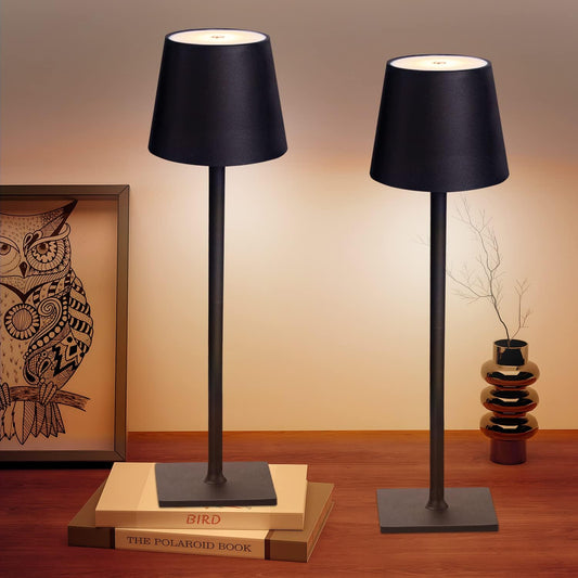 2 Pack Cordless Table Lamps, 3 Colors Stepless Dimming, 5000mAh Rechargeable Battery LED Desk Lamp for Bedroom/Couple Dinner/Desk/Cafe/Dining Room/Terrace