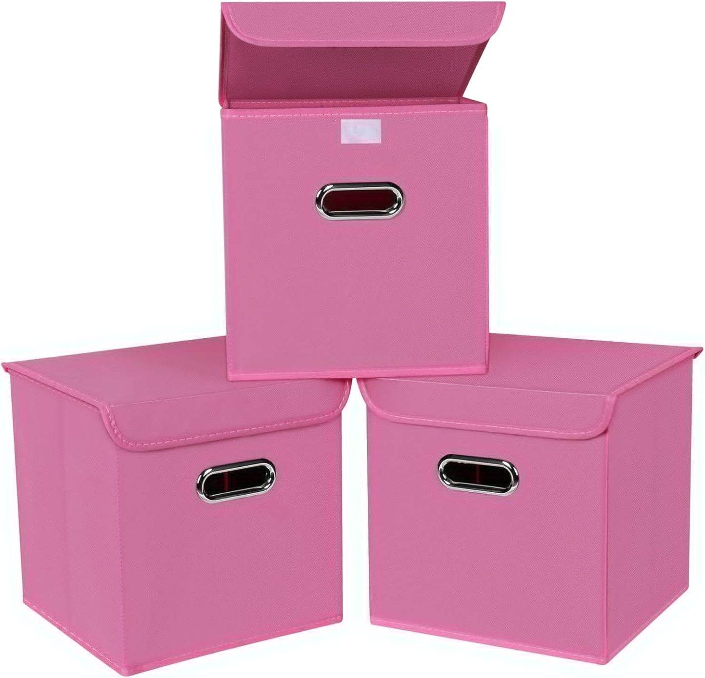 Fabric Storage Cube Bins with Lids Closet Organizers collapsible storage bins basket with Handles for Home,Storage Boxes for Organizing,3 Pack,(Pink)