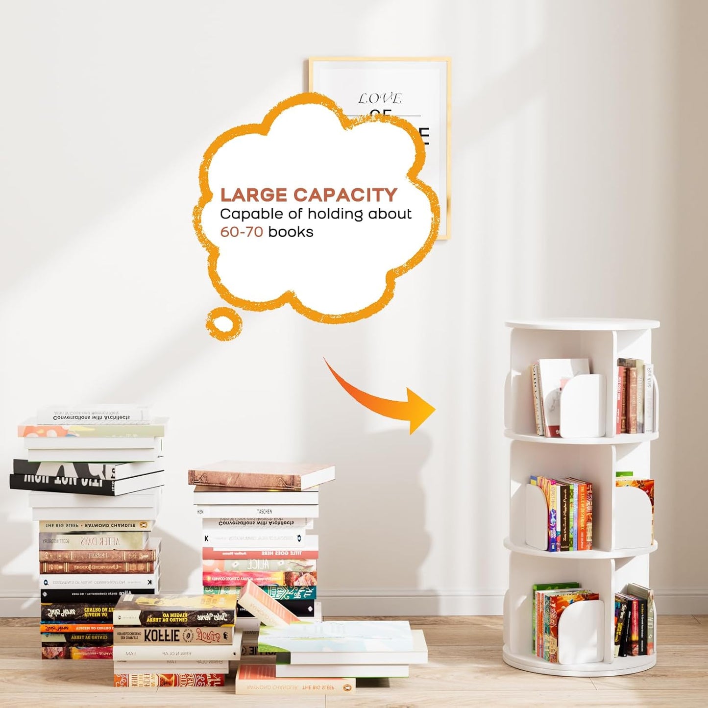 Kryonix Rotating Bookshelf, Spinning Bookshelf Tower 3 Tier, 360° Revolving Bookcase Lazy Susan, Multi-Functiona Corner Round Turning Book Shelf Organizer for Small Spaces(White)