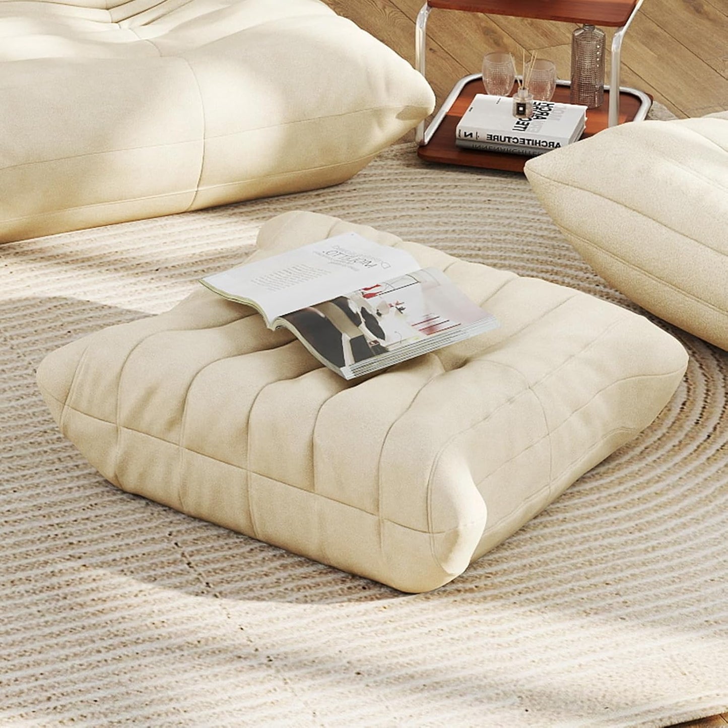 Full Foam Bean Bag Ottoman – Comfortable Ottoman Chair, Waterproof Upholstery, for Bean Bag Chair,Lounge Chair,Couch (Whtie)