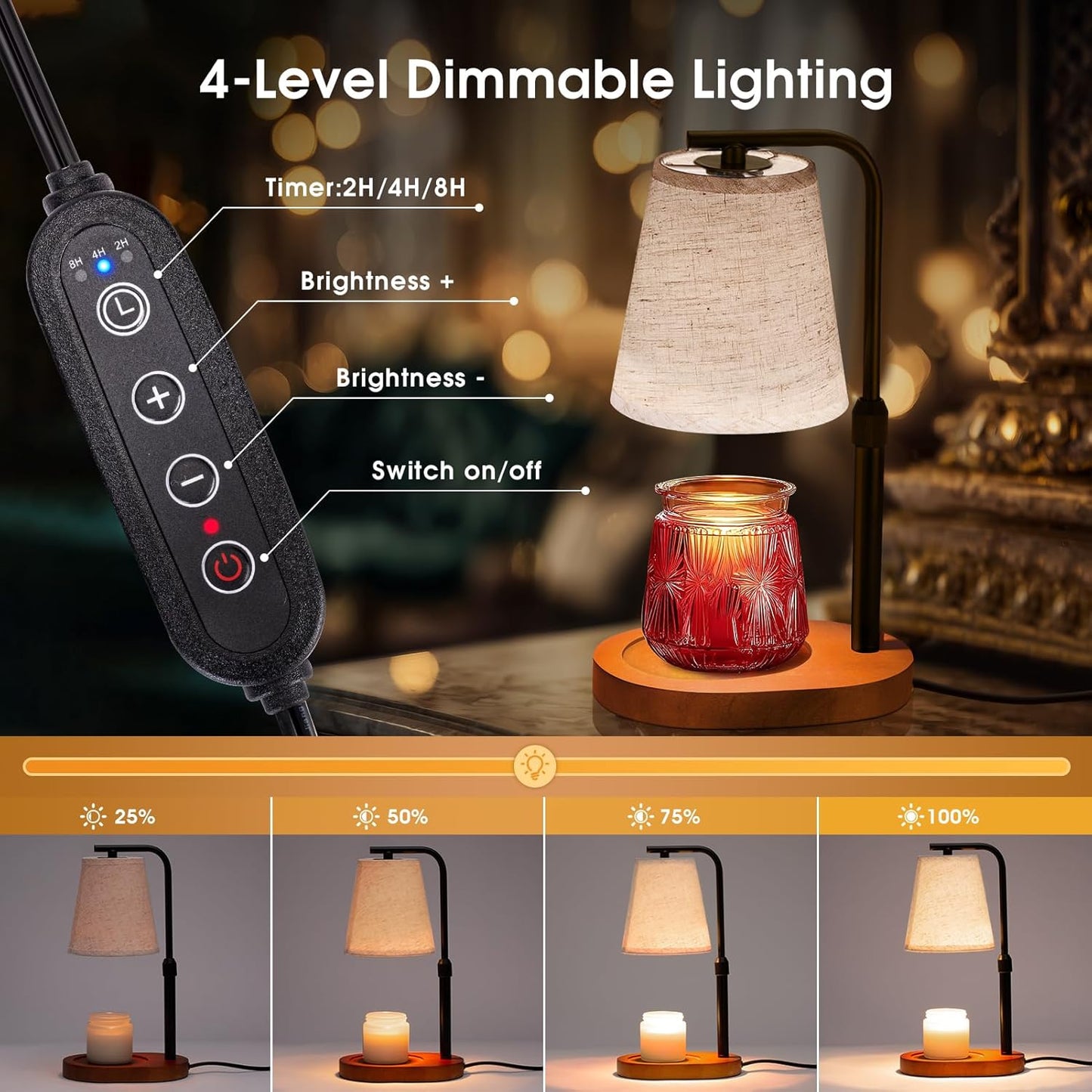 Candle Warmer Lamp with Timer Dimmable, Adjustable Height Candle Warmer Light for Jar Candles with 2 Bulbs, Christmas Birthday Gifts for Women Mom, House Warming Gifts New Home, Room Office Home Decor