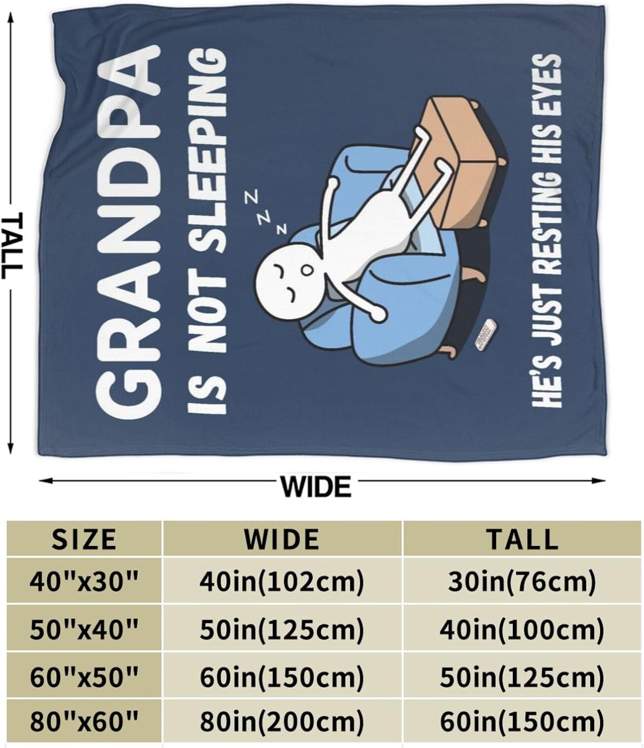 Funny Birthday Gifts for Grandpa from Grandkids, Grandpa is Not Sleeping Throw Blanket 50”x60”, Super Soft Blue Fleece Blanket for Grandfather, Napping Couch and Retirement Gifts Idea