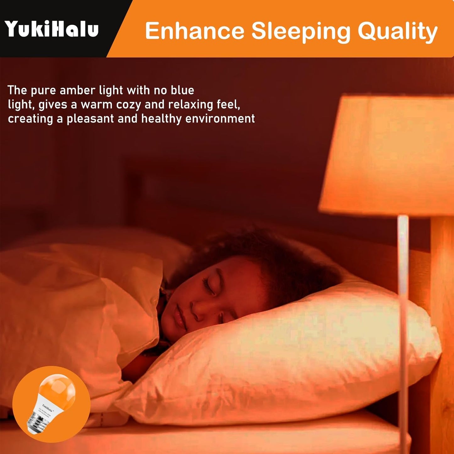 YukiHalu LED Amber Orange Light Bulbs, A15 1800K E26 600Lm, 60W Equivalent Soft Warm Sleep Light Bulbs for Healthy Sleep, Baby Nursery Light, Bedroom Night Light, Not-Dim, 4-Pack
