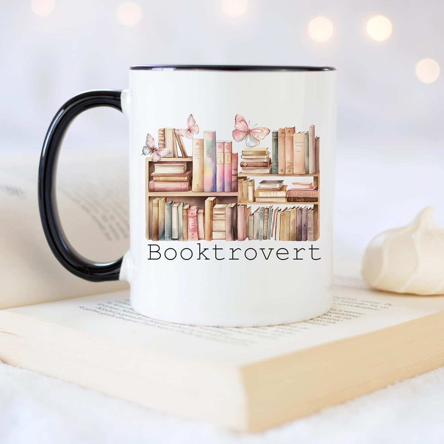 YouNique Designs Booktrovert Mug, Ceramic Book Lovers Coffee Mug 11oz, Book Lovers Gifts for Book Lovers Women, Bookish Gifts, Book Club Gifts, Book Lovers Gift Ideas, Book Reader (Black Handle)