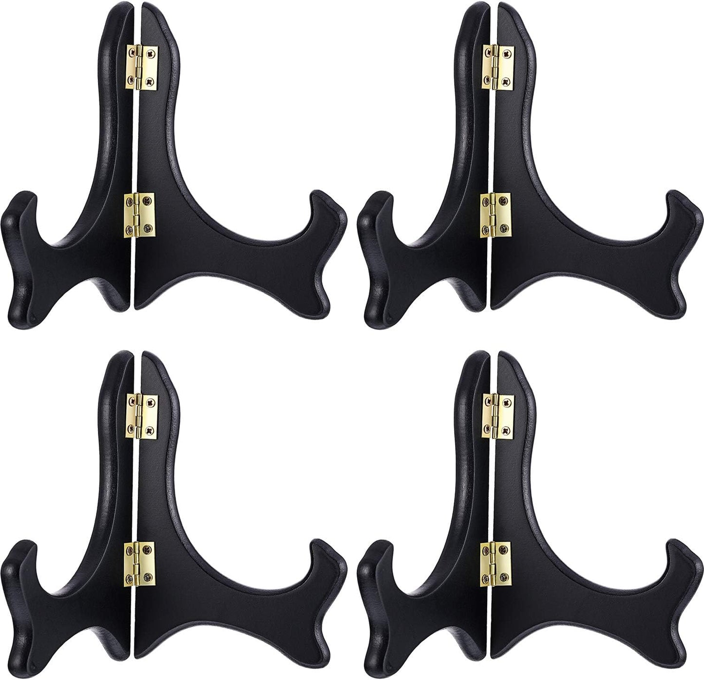 Tatuo 4 Packs 5 Inch Wooden Display Stand Decorative Plate Stands for Display Picture Frame Holder Easels(Black)