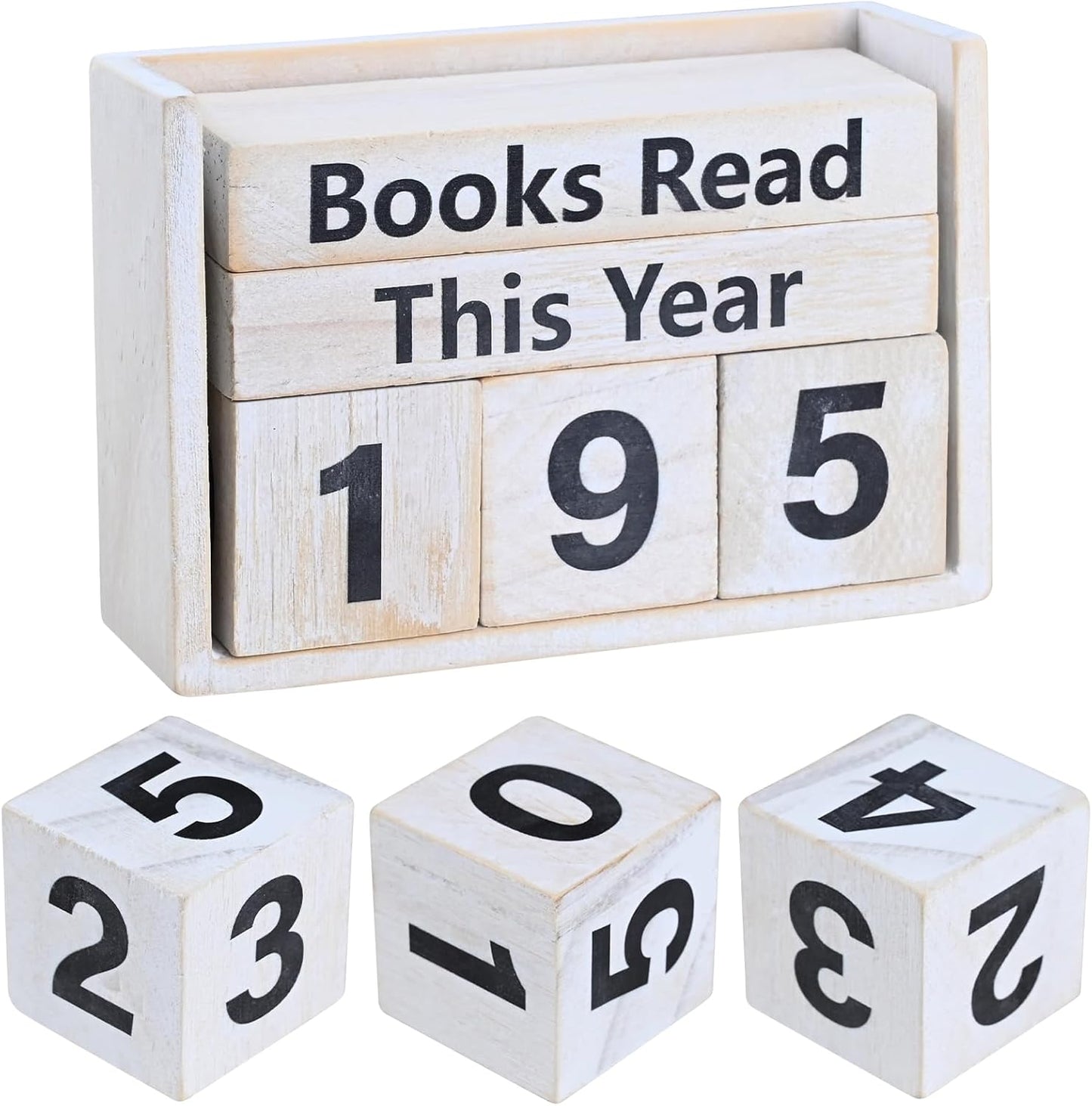 Books Read This Year Counter - Wooden Reading Tracker Block, Adjustable Book Count Display, Rustic Book Lover Decor for Bookshelf Desk Library Reading Goals Gift (Vintage)