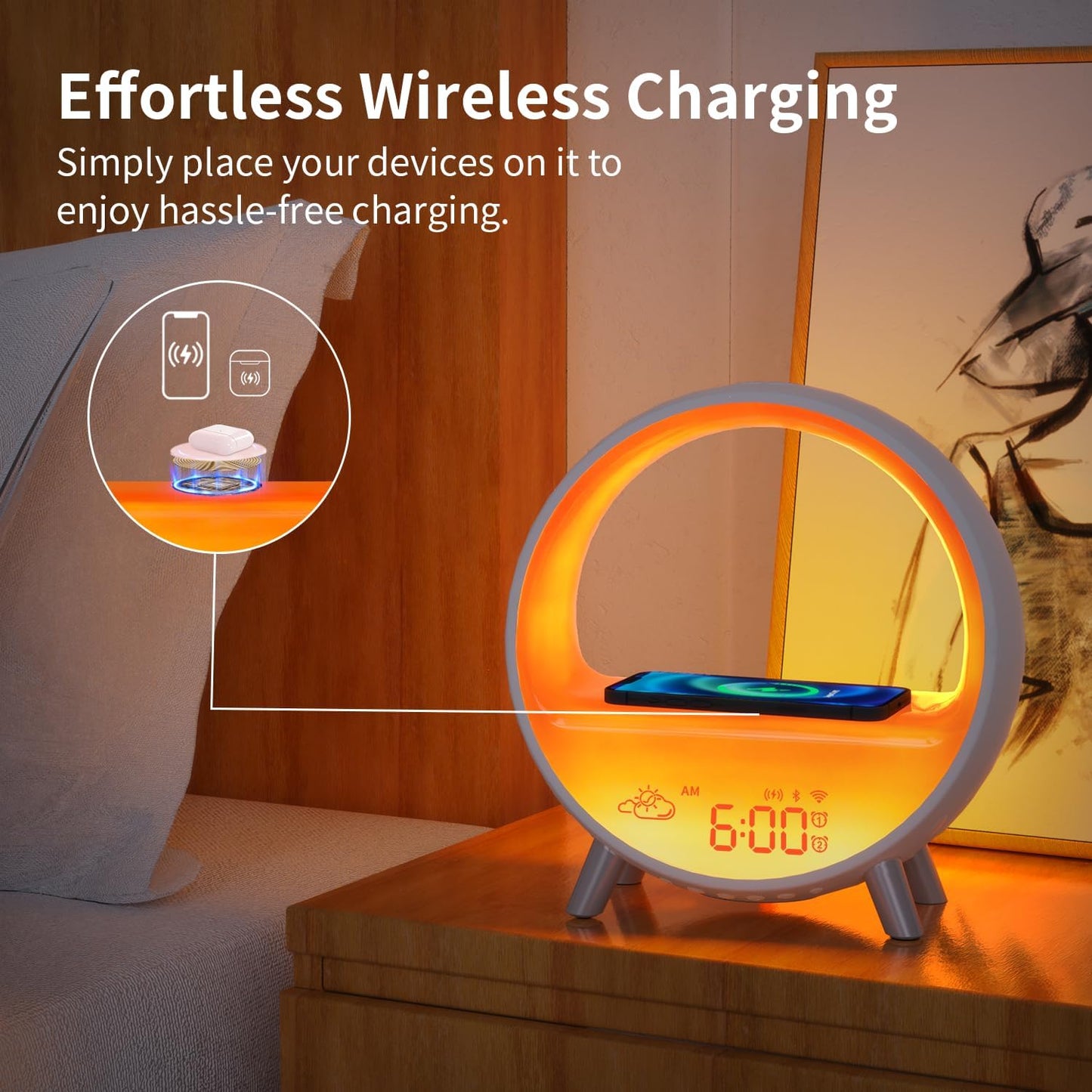 MOMILLA Sunrise Alarm Clock with Wireless Charging & Bluetooth Speaker, Compatible with Airpods/iPhone, Smart APP Control, Sound Machine, Night Light Bedrooms, Alarm Clocks for Heavy Sleepers Adults