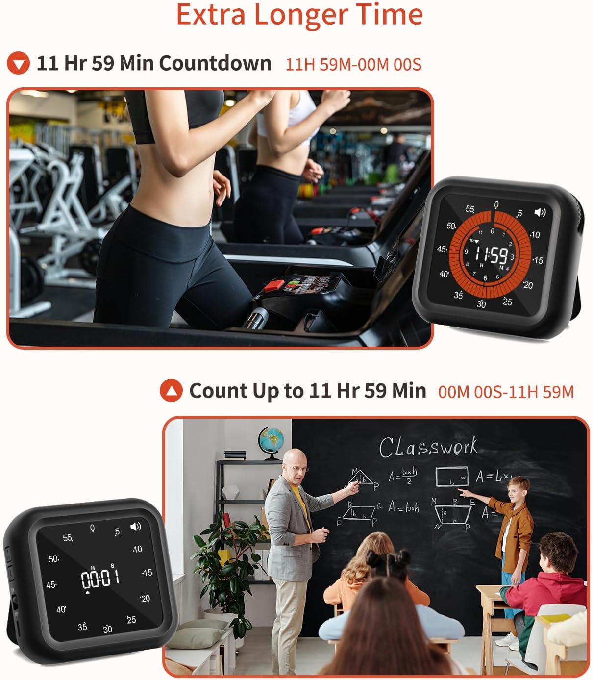 Digital Visual Timer - Large Display Magnetic Countdown Timer with Adjustable Volume and Brightness, 11H59M Memory Function for Kitchen, Classroom, Study Time Management, Seniors & Teachers