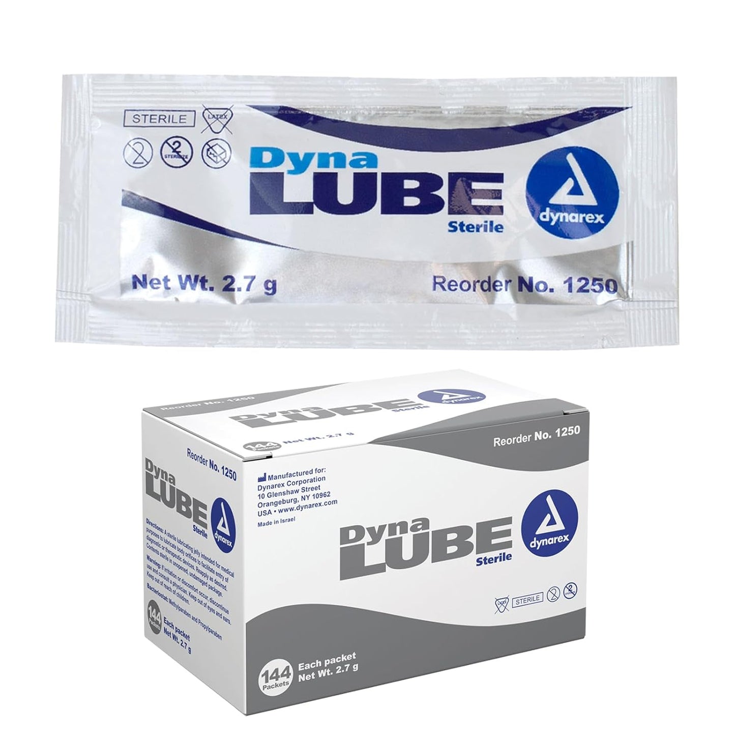 Dynarex DynaLube Lubricating Jelly, Water Soluble and Sterile Lubricant Jelly, Used for Body Orifices, Hinged Instruments and Medical Devices, 1 Box of 144 DynaLube Packets, 2.7g