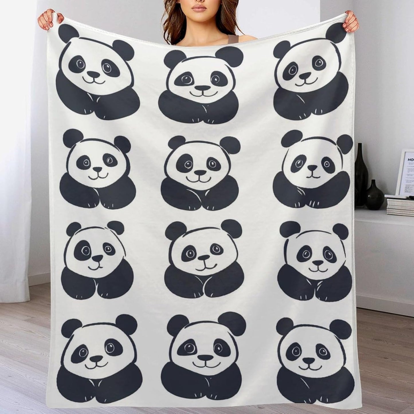 Panda Throw Blanket for Couch Bed Plush Cozy Fuzzy Flannel Blanket for All Season 60"x80"