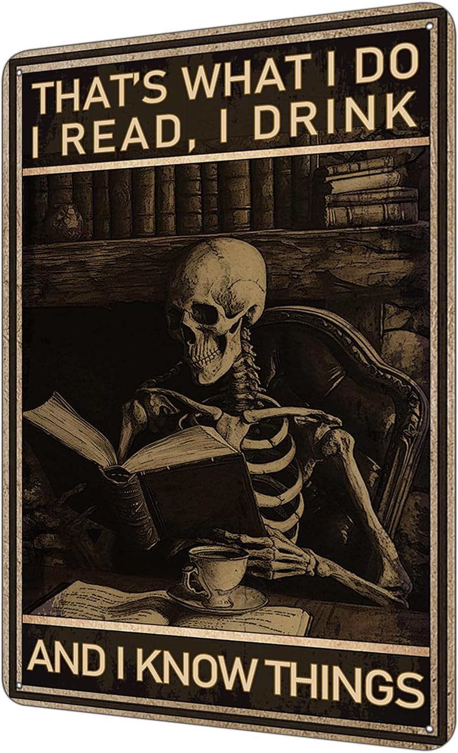 Vintage Skeleton Sign, That's What I Do Read I Drink And I Know Things Skeleton Metal Sign Wall Decor for Bedroom Bathroom Retro Tin Sign, Skeleton Home Decor 8x12″