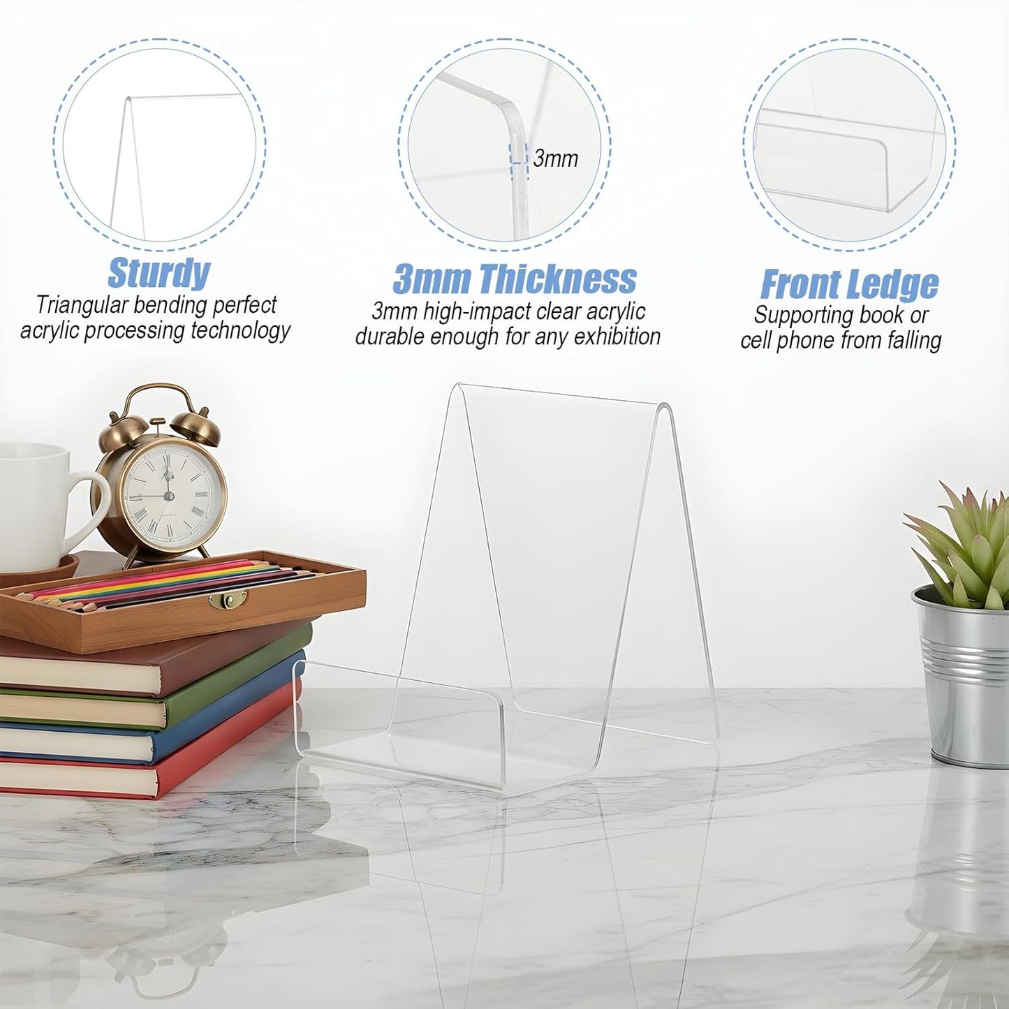 20 Pack Acrylic Book Display Stand, 4 Inch Clear Easel Stand, Thickened Transparent Book Tablet Holder for Displaying Books, Pictures, Tablets, CDs, Artworks, Newspaper, Magazines