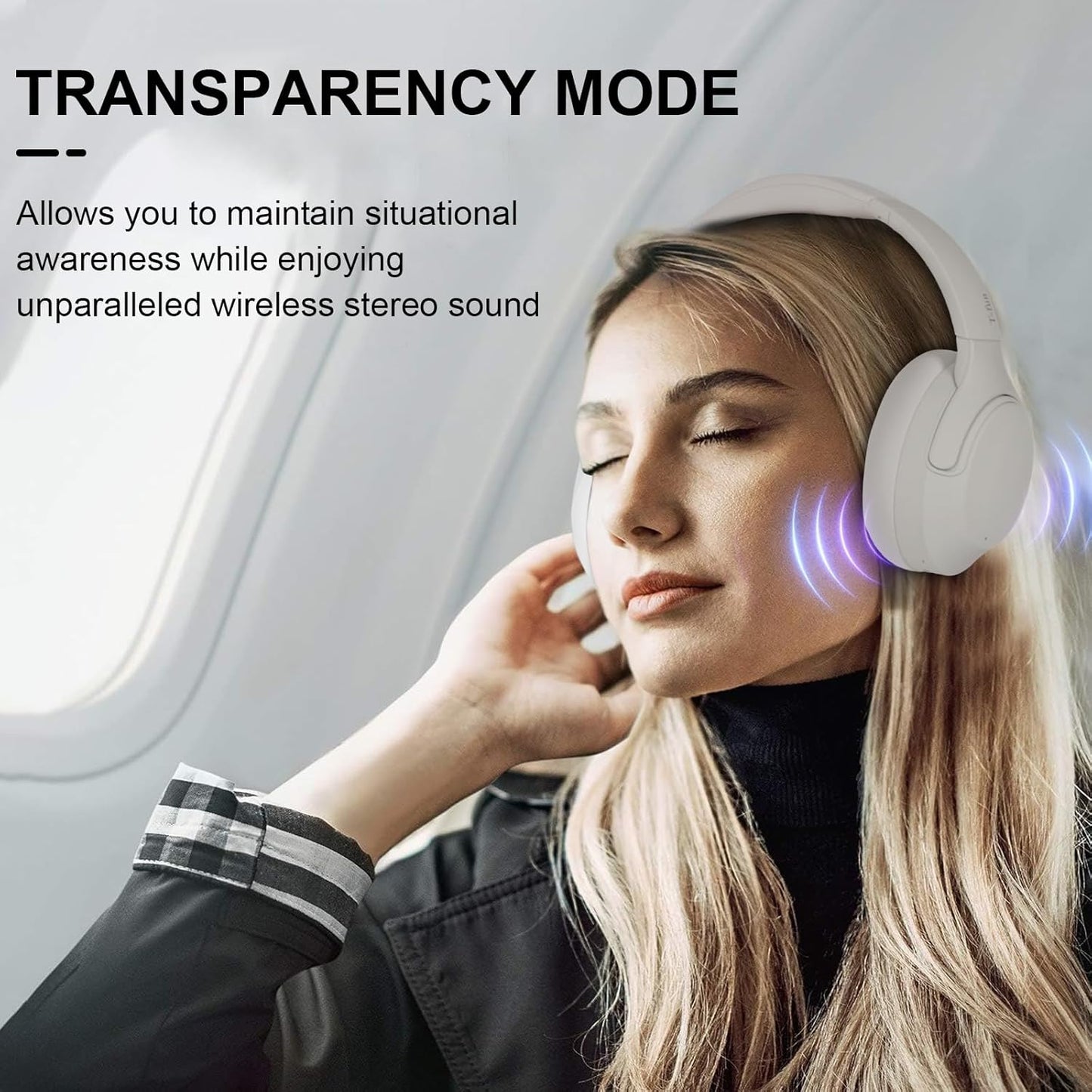 T-fun Active Noise Cancelling Headphones, 65H Bluetooth Headphones, Custom EQ via App Headphones Wireless with Mic, Bluetooth 6.0 Foldable Lightweight Headsets for Commuting Travel Work Home