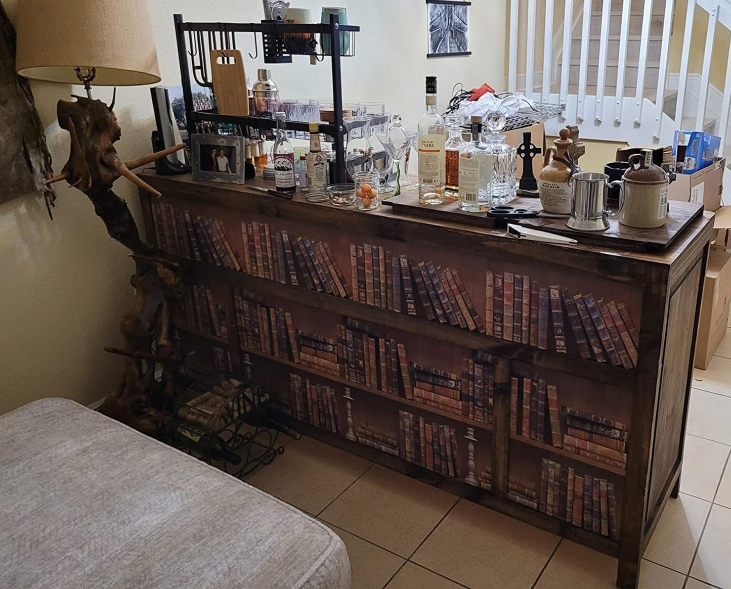 MyFun Faux Vintage Bookshelf Wallpaper Peel and Stick PVC Removable, School Library Antique Bookcase DIY Wall Sticker