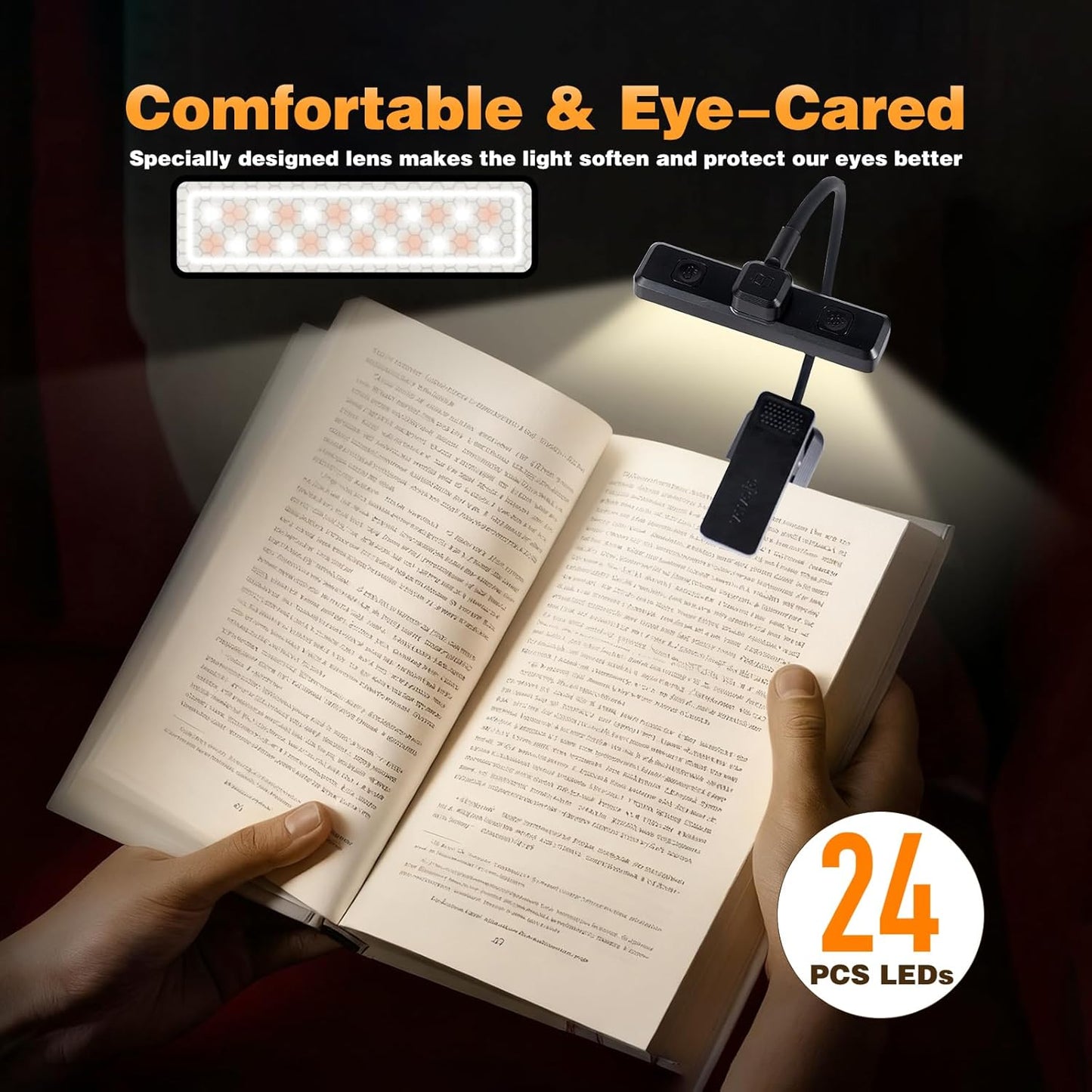 VAVOFO Rechargeable Book Light Rotatable：24 LEDs Reading Light, 3-Color & 9-Brightness Book Lamp, Eye Cared 120Hrs Runtime Lightweight Clip on Led Light for Book Lovers (Black)