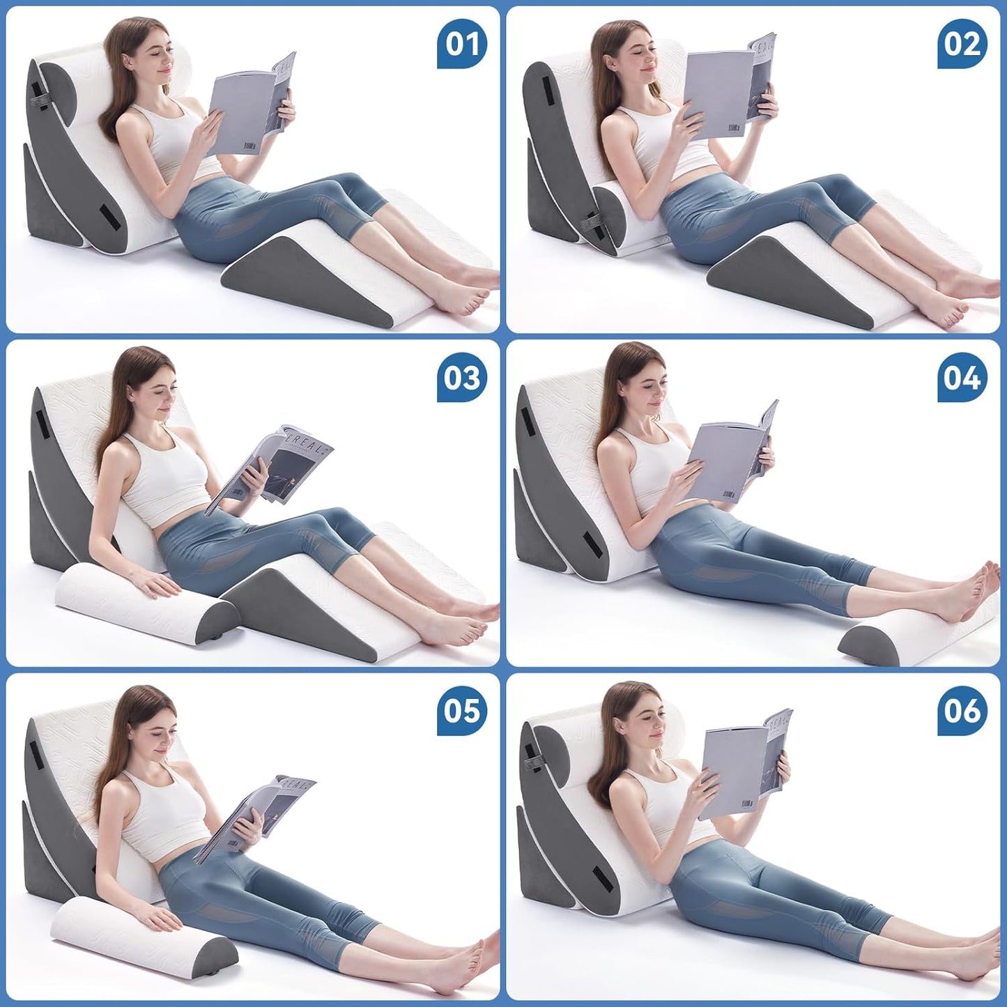 Wedge Pillow Set for After Surgery, 4 PCS Bed Wedge Pillow for Sleeping, Memory Foam Orthopedic Back Pillow for Pain Relief and Acid Reflux, Adjustable Post Surgery Pillow Grey