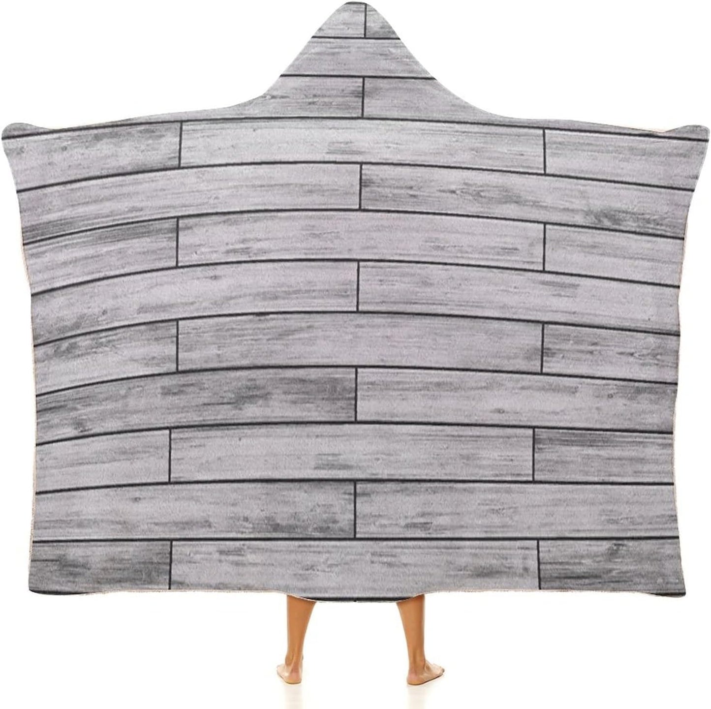 Throw Blankets, Taupe Women Men Hooded Blanket, Picture of Parquet Grey Wood Texture Rusty, Soft Warm Cozy, 60 x 80inches, Studying Reading Snuggling Napping Office, Taupe Grey