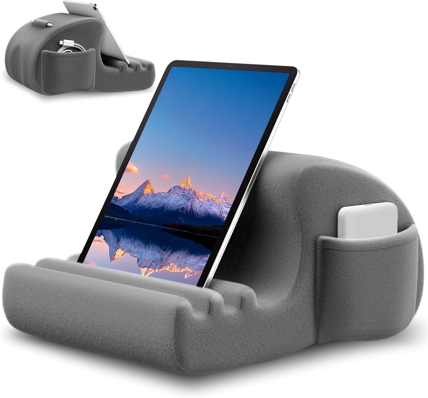 CreaDream Tablet Pillow Stand, Tablet Holder for Bed, Lap with 3 Viewing Angles, Pocket, Stylus Mount, Pillow Pad Compatible with 4-13" Tablets, iPad Pro 13 11 Air, Kindle, Galaxy Tab