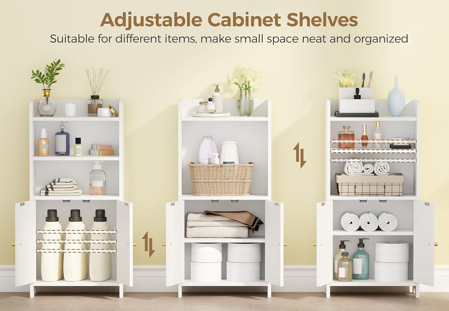 BEWISHOME Bathroom Storage Cabinet, Small Floor Cabinet, Toilet Paper Cabinets with 2 Doors and Shelves, Bathroom Organizers and Storage for Small Spaces, White 7.9" D x 14.6" W x 31" H YYG08W