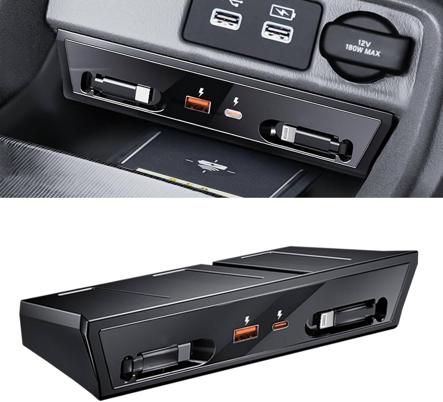 Center Console USB Hub Compatible with Honda Civic 2022 2023 2024 2025, 120W 4-Port Retractable Car Fast Charging Cables Docking Station