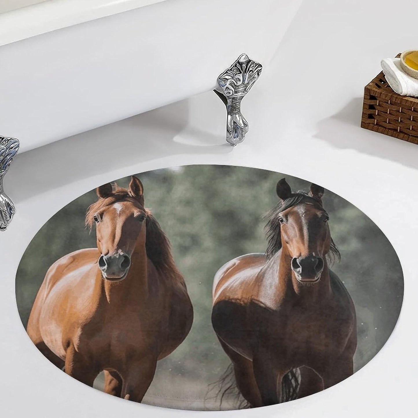 Animales Horses Circle Rug Retro Luxury Coral Velvet Floor Mat Non Slip Soft Indoor Floor Carpet Comfy Thickened Area Rugs Modern Aesthetic Minimalist Carpets for Home Decor