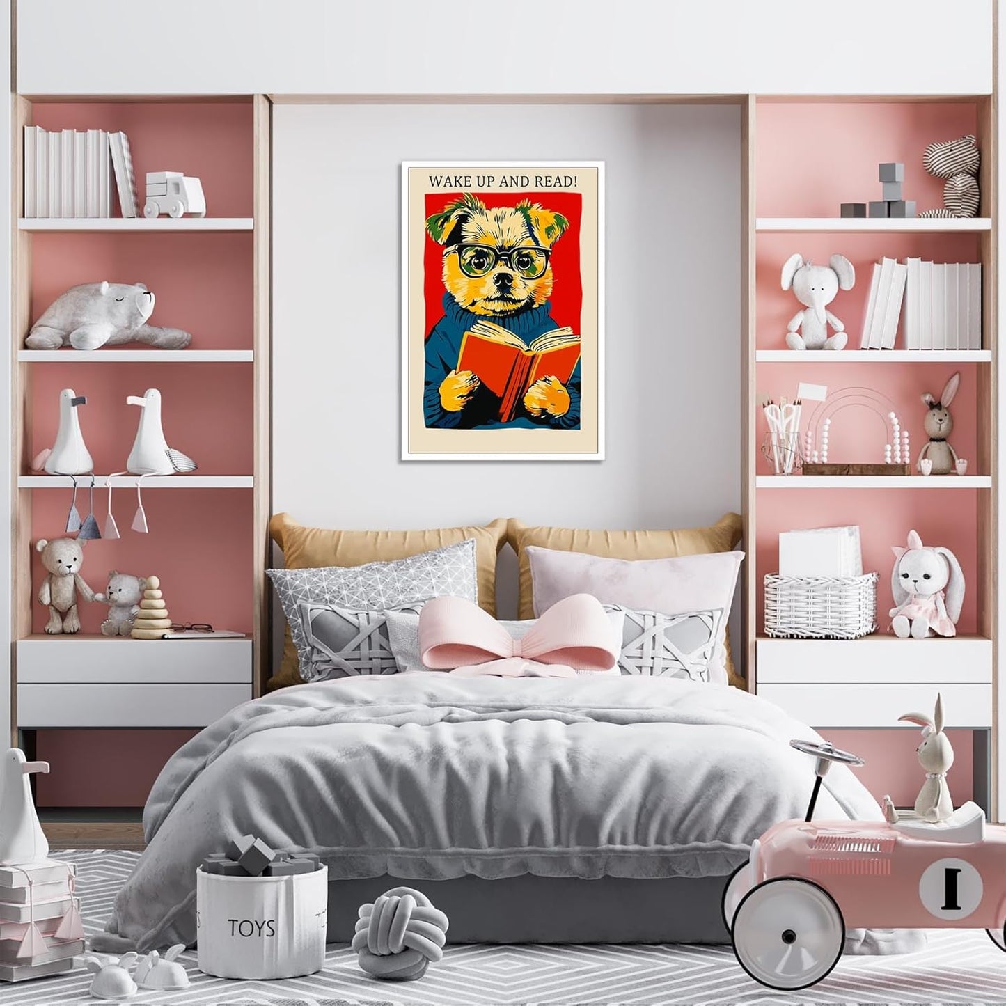 Vintage Animal Reading Poster Wake Up And Read Aesthetic Canvas Wall Art Retro Funny Inspiring Quotes Pet Dog Prints Painting For Living Room Office Library Wall Decor 8x12in Unframed