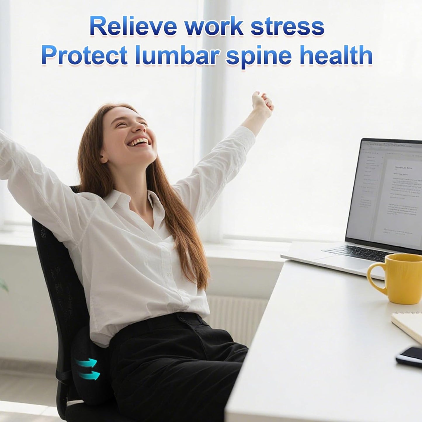 Lumbar Support Pillow, Ergonomic Back Cushion for Office Chair with Adjustable Straps & Detachable Breathable Cover,Memory Foam Car Lumbar Pillow, Back Support Pillow for Car, Office,Bed Rest,A-Black