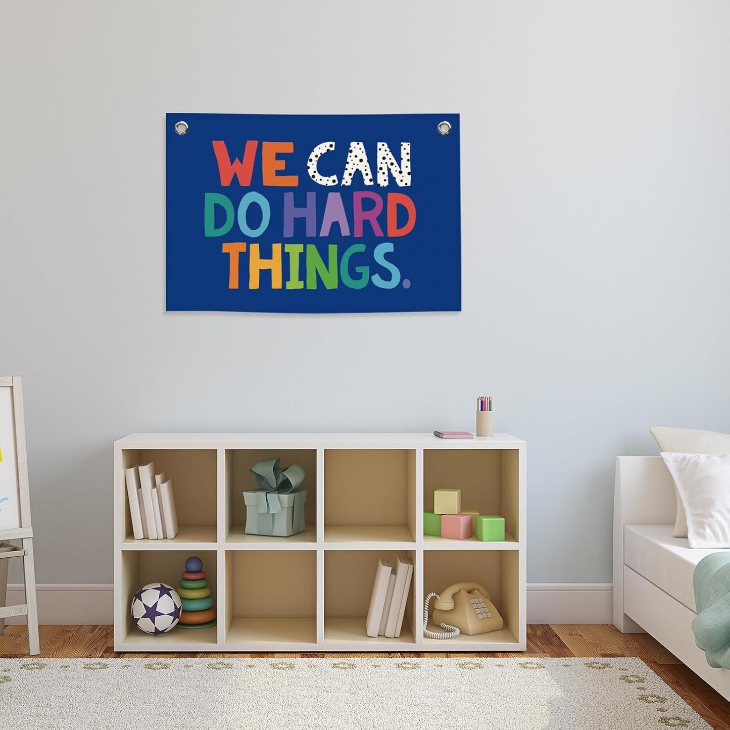 We Can Do Hard Things Kids Banner Canvas, Classroom Blue Toddler Room Decor, Inspirational Hanging Flag Sign, Nursery Wall Tapestry Art for Playroom School Counseling Office Boy Decor 20x30in