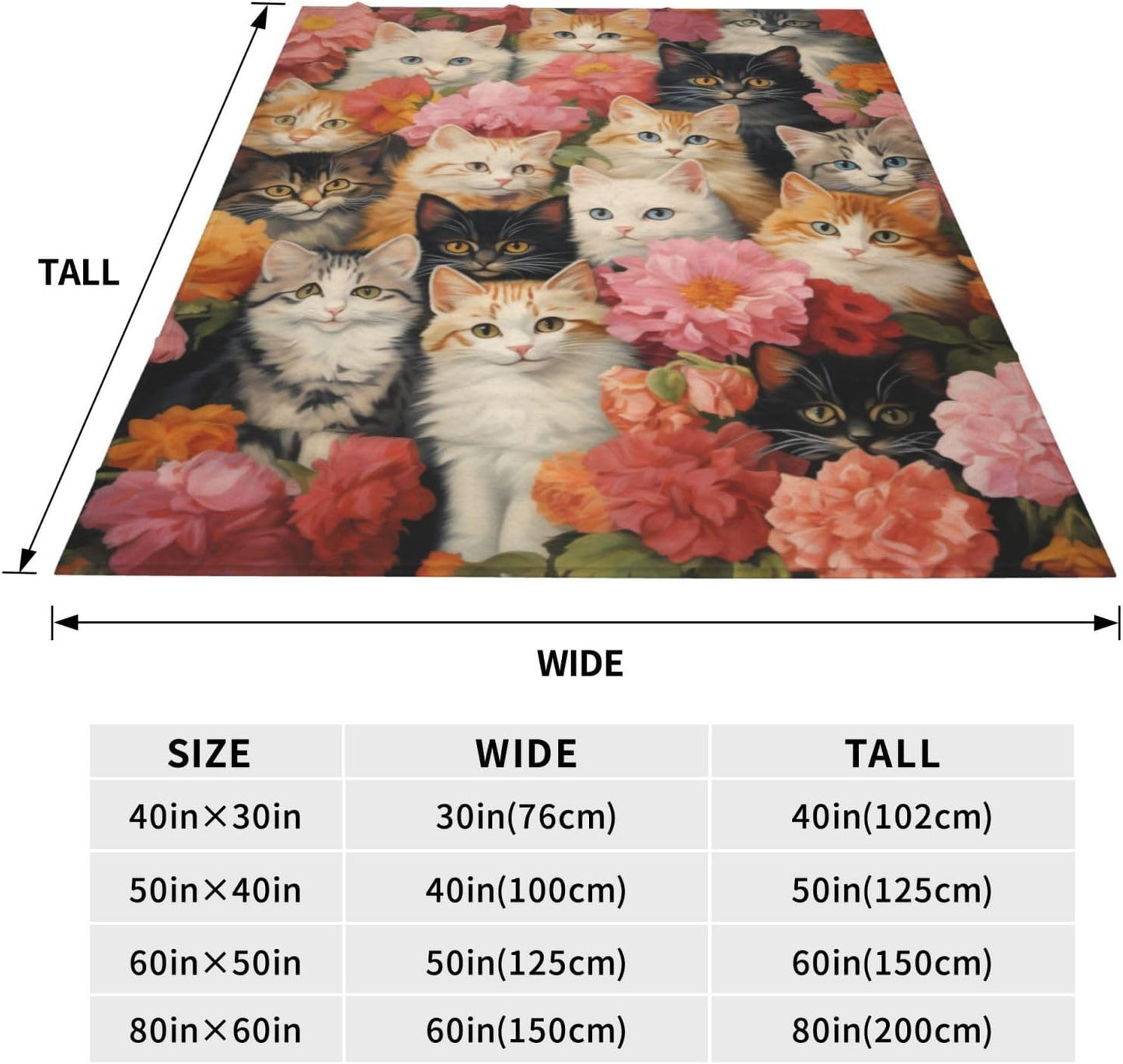 Cute Cat Blanket Gifts for Floral Lovers Girls Women Kitten Flower Flannel Throw Blankets for Home Couch Bed Sofa Soft Christmas Lightweight Decor All Season 60x50 Inches