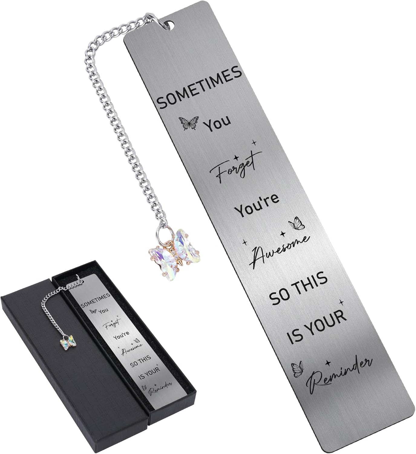 Butterfly Inspirational Metal Bookmark - Sometimes You Forget You're Awesome So This is Your Reminder Book Marks for Reading Women Christmas Thanksgiving Bookmark Friends Birthday Gifts