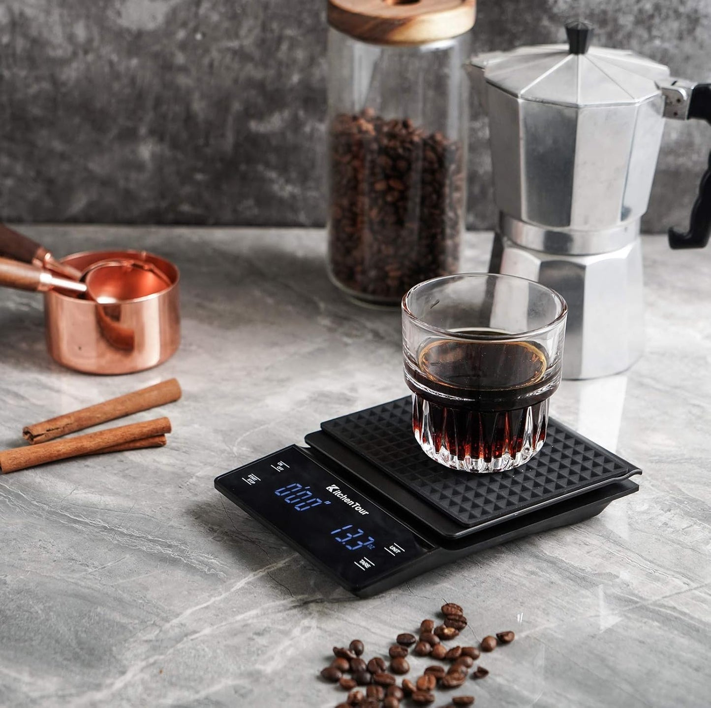 KitchenTour Coffee Scale with Timer 3kg/0.1g High Precision Pour Over Drip Espresso Scale with Back-Lit LCD Display (Batteries Included)